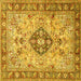 Square Machine Washable Medallion Yellow Traditional Rug, wshtr2918yw