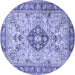 Round Machine Washable Medallion Blue Traditional Rug, wshtr2918blu