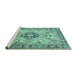 Sideview of Machine Washable Medallion Turquoise Traditional Area Rugs, wshtr2918turq