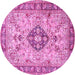 Round Machine Washable Medallion Pink Traditional Rug, wshtr2918pnk