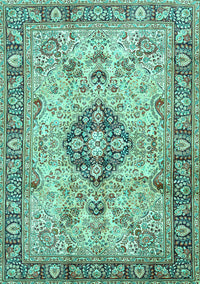 Medallion Turquoise Traditional Rug, tr2918turq