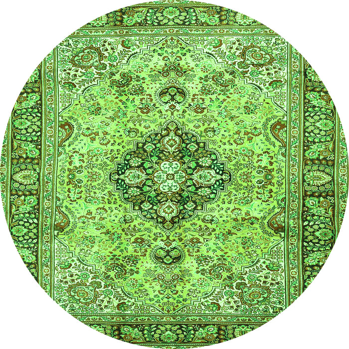 Square Medallion Green Traditional Rug, tr2918grn