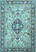 Machine Washable Medallion Light Blue Traditional Rug, wshtr2918lblu