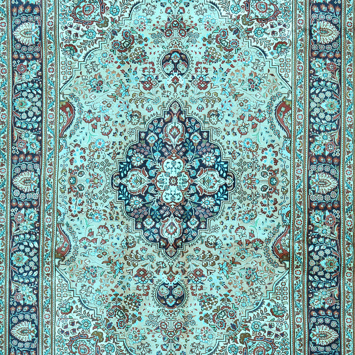 Machine Washable Medallion Light Blue Traditional Rug, wshtr2918lblu