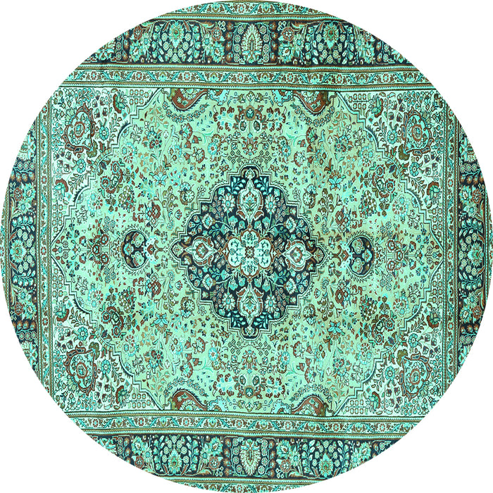 Round Medallion Turquoise Traditional Rug, tr2918turq