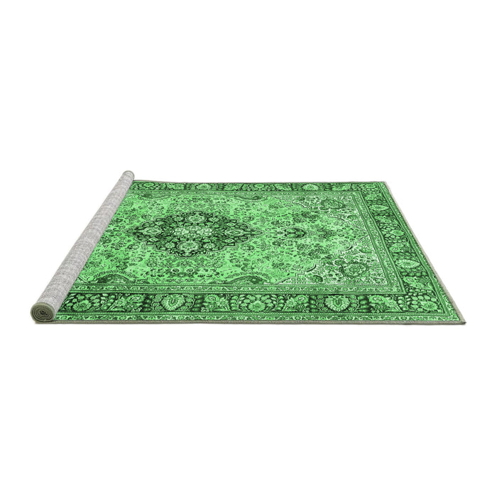 Sideview of Machine Washable Medallion Emerald Green Traditional Area Rugs, wshtr2918emgrn