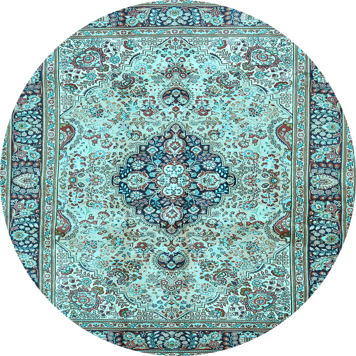 Round Medallion Light Blue Traditional Rug, tr2918lblu