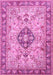 Machine Washable Medallion Pink Traditional Rug, wshtr2918pnk