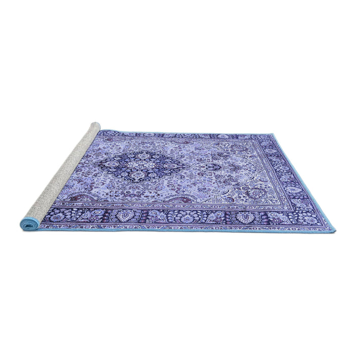 Sideview of Machine Washable Medallion Blue Traditional Rug, wshtr2918blu