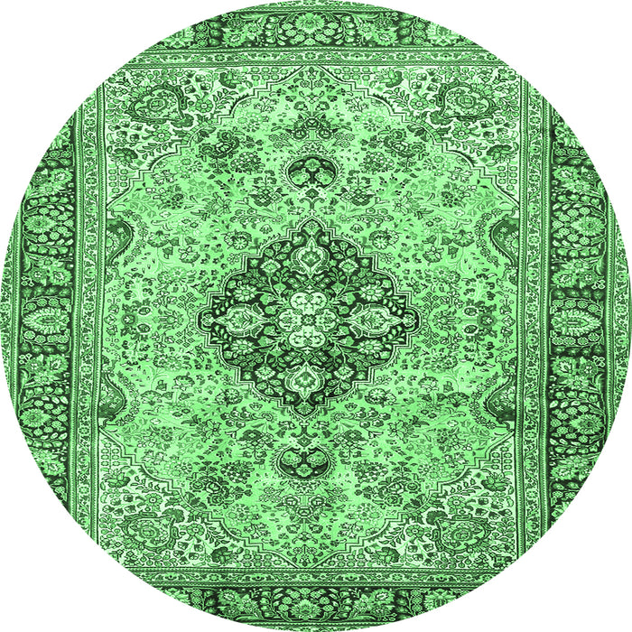 Round Machine Washable Medallion Emerald Green Traditional Area Rugs, wshtr2918emgrn