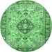 Round Machine Washable Medallion Emerald Green Traditional Area Rugs, wshtr2918emgrn