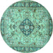 Round Machine Washable Medallion Turquoise Traditional Area Rugs, wshtr2918turq