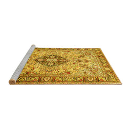 Sideview of Machine Washable Medallion Yellow Traditional Rug, wshtr2918yw