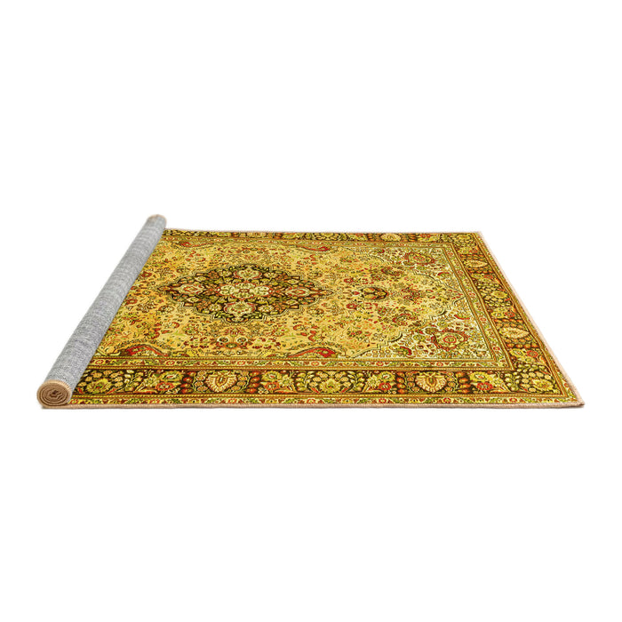 Sideview of Machine Washable Medallion Yellow Traditional Rug, wshtr2918yw