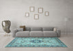 Machine Washable Medallion Light Blue Traditional Rug in a Living Room, wshtr2918lblu