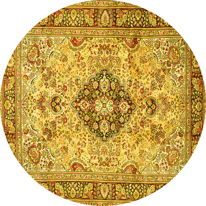 Round Medallion Yellow Traditional Rug, tr2918yw