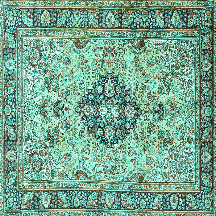 Square Medallion Turquoise Traditional Rug, tr2918turq