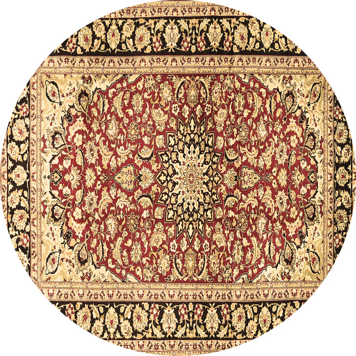 Round Medallion Brown Traditional Rug, tr2919brn