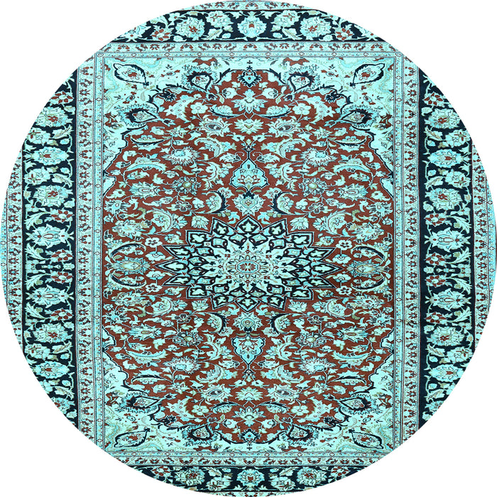 Round Medallion Light Blue Traditional Rug, tr2919lblu