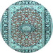 Round Medallion Light Blue Traditional Rug, tr2919lblu