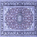 Square Machine Washable Medallion Blue Traditional Rug, wshtr2919blu