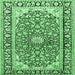 Square Machine Washable Medallion Emerald Green Traditional Area Rugs, wshtr2919emgrn