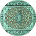 Round Machine Washable Medallion Turquoise Traditional Area Rugs, wshtr2919turq