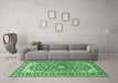 Machine Washable Medallion Emerald Green Traditional Area Rugs in a Living Room,, wshtr2919emgrn