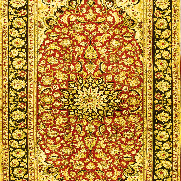 Machine Washable Medallion Yellow Traditional Rug, wshtr2919yw