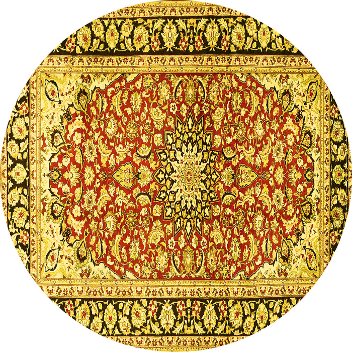 Round Medallion Yellow Traditional Rug, tr2919yw