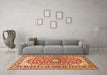 Machine Washable Medallion Orange Traditional Area Rugs in a Living Room, wshtr2919org