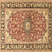 Square Machine Washable Medallion Brown Traditional Rug, wshtr2919brn