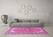 Machine Washable Medallion Pink Traditional Rug in a Living Room, wshtr2919pnk