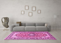 Machine Washable Medallion Pink Traditional Rug, wshtr2919pnk