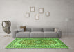 Machine Washable Medallion Green Traditional Area Rugs in a Living Room,, wshtr2919grn