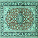 Square Medallion Turquoise Traditional Rug, tr2919turq