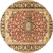 Round Machine Washable Medallion Brown Traditional Rug, wshtr2919brn