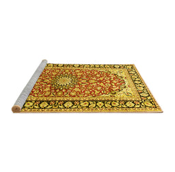 Sideview of Machine Washable Medallion Yellow Traditional Rug, wshtr2919yw