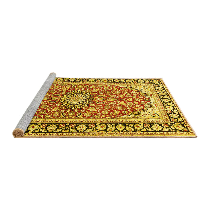 Sideview of Machine Washable Medallion Yellow Traditional Rug, wshtr2919yw