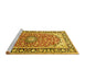 Sideview of Machine Washable Medallion Yellow Traditional Rug, wshtr2919yw