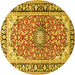 Round Machine Washable Medallion Yellow Traditional Rug, wshtr2919yw