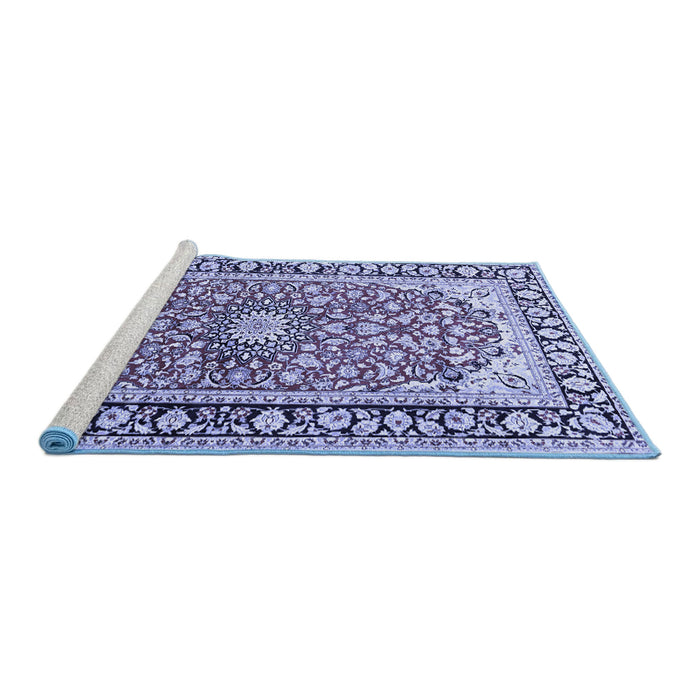Sideview of Machine Washable Medallion Blue Traditional Rug, wshtr2919blu