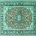 Square Machine Washable Medallion Turquoise Traditional Area Rugs, wshtr2919turq