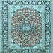 Square Machine Washable Medallion Light Blue Traditional Rug, wshtr2919lblu