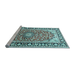 Sideview of Machine Washable Medallion Light Blue Traditional Rug, wshtr2919lblu