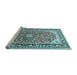 Sideview of Machine Washable Medallion Light Blue Traditional Rug, wshtr2919lblu