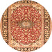 Machine Washable Medallion Orange Traditional Area Rugs, wshtr2919org