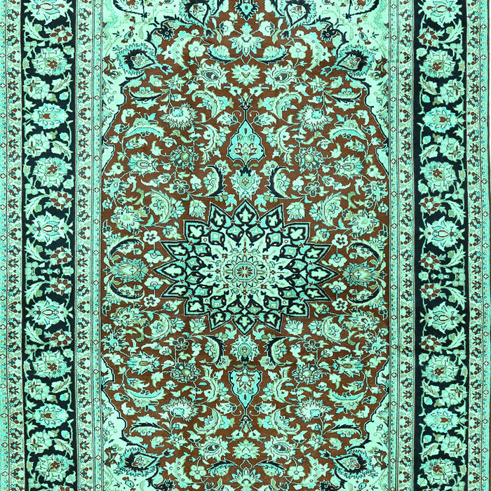 Machine Washable Medallion Turquoise Traditional Area Rugs, wshtr2919turq