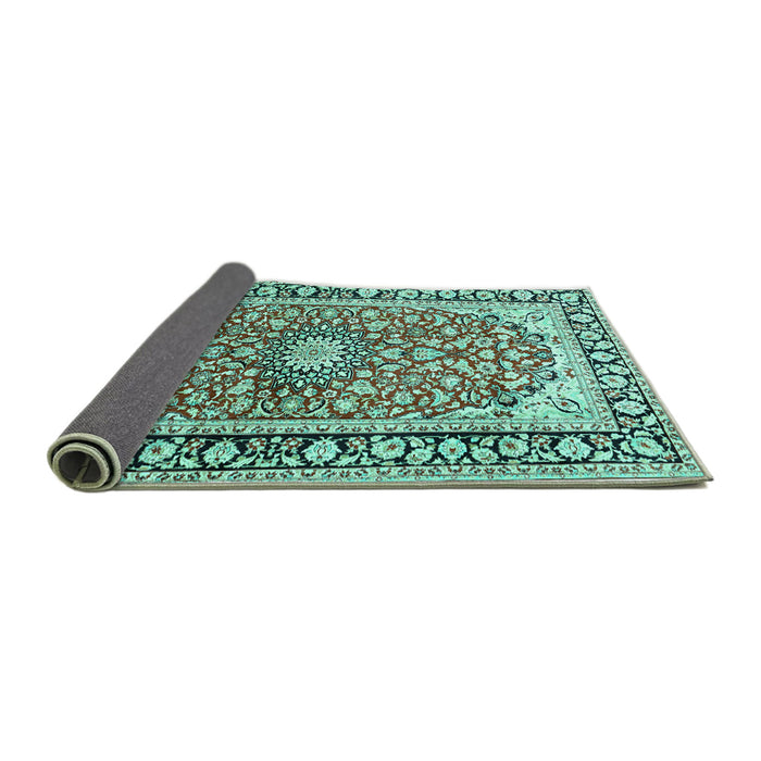 Sideview of Medallion Turquoise Traditional Rug, tr2919turq