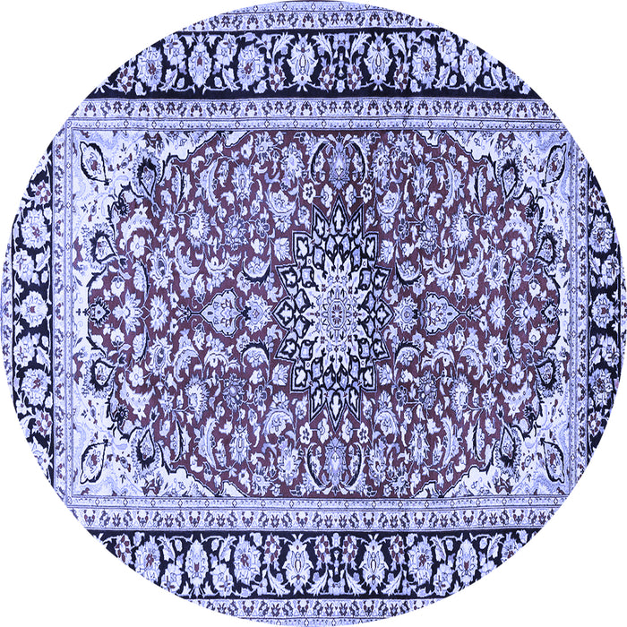Round Machine Washable Medallion Blue Traditional Rug, wshtr2919blu